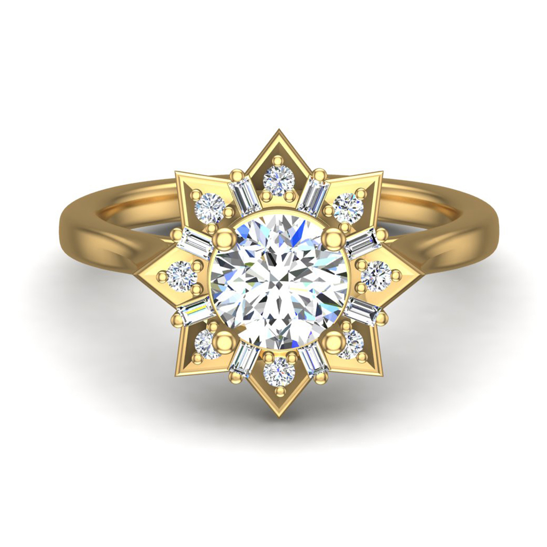 Journey Starburst Halo Engagement Ring